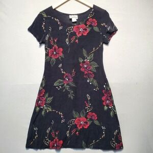 VTG 90s Espressa Dress Womens Small Black Red Dark Floral Academia Romantic USA